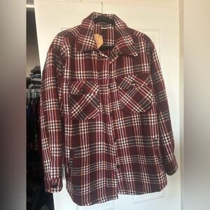 KORI Maroon and Black Plaid Utility Jacket